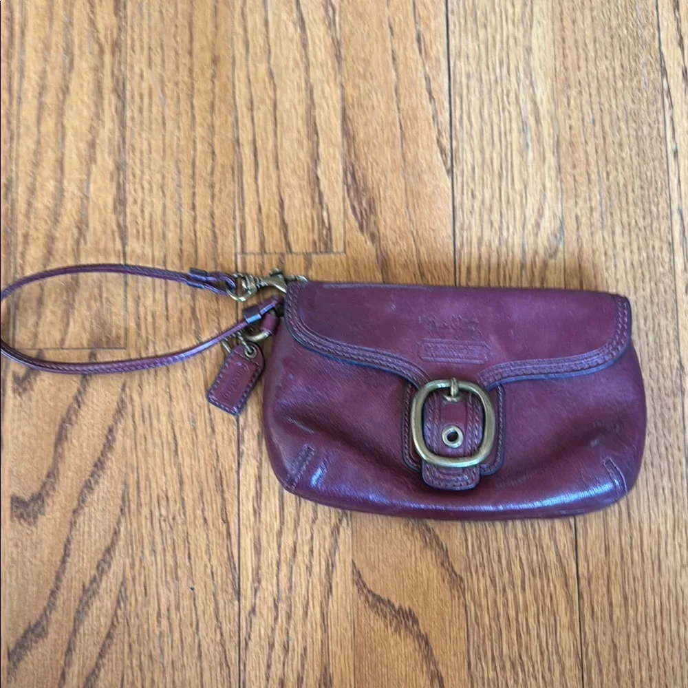 Coach Burgundy Leather Wristlet - Picture 1 of 10